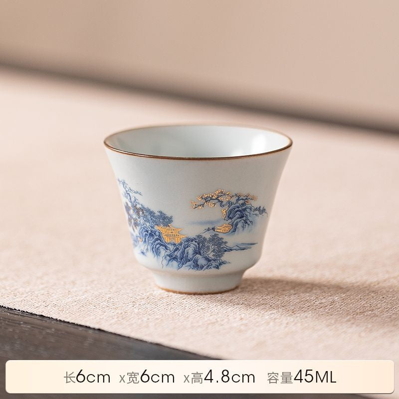 1pc Ru Kiln Tea Cup Household Ceramic Tea Cup Tea Drinking Kung Fu Tea Set