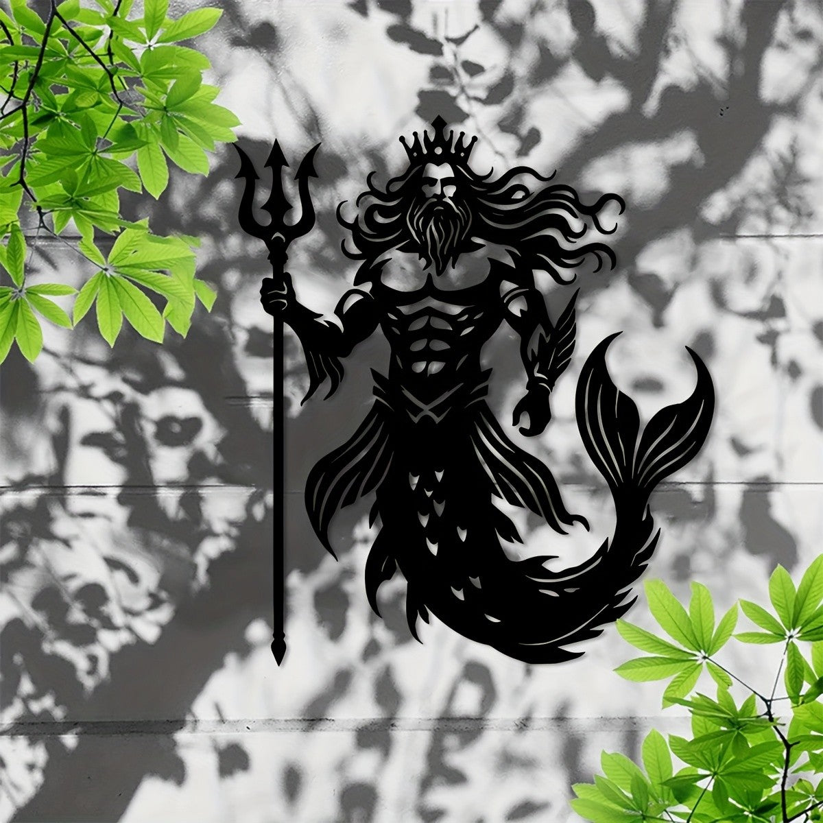Nautical Metal Merman Wall Art - Intricate Poseidon Trident for Modern Home