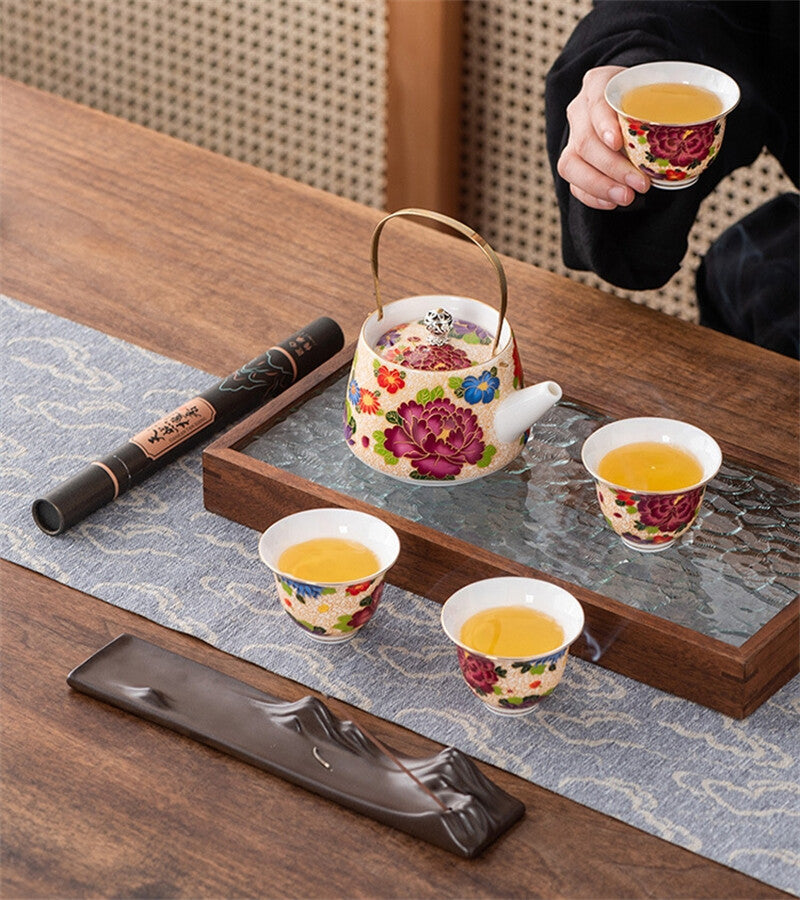 Tea Pot Tea Tray Cups Creative Enamel Color Tea Gift Luxury Business 7-piece Set