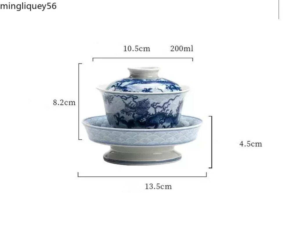 Dragon Gaiwan for Tea Ceramic Tureen with Lid Teaware Set Chinese Blue Tea Bowl
