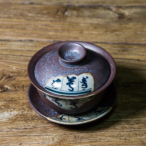 120ml Antique Gaiwan For Tea Pottery Tureen With Lid Word Teaware Kung Fu Tea