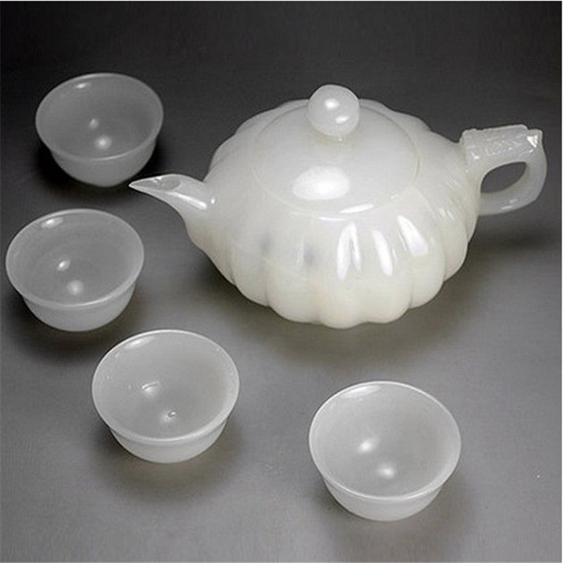 Natural White Jade Tea Set Kung Fu Tea Ceremony Teapot One Pot Four Cups
