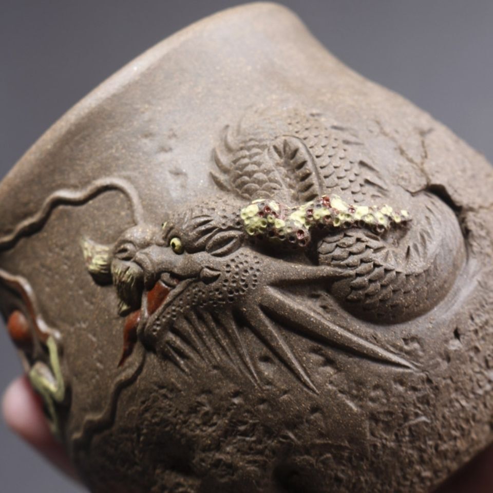 7.5CM Dragon Cup Handmade Embossed 3D Tea Cup Tea Set Ceramic Single Cup Tea Cup