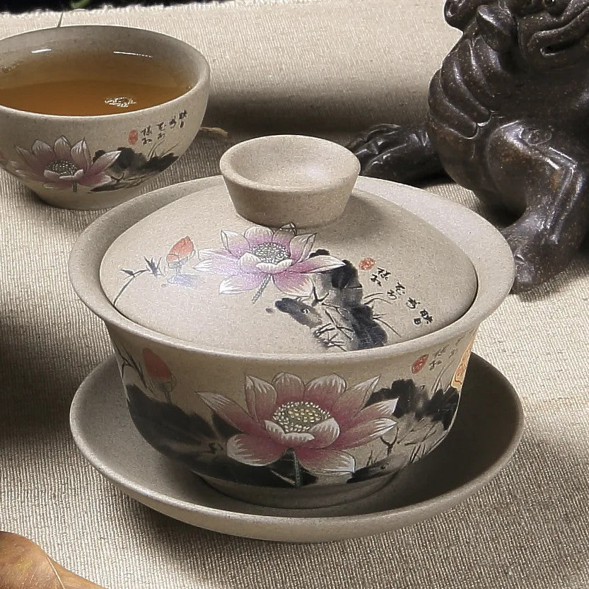 Chinese Kung Fu Teapot Pottery Clay Tea Cup Gaiwan Traditional Handmade Tea Set