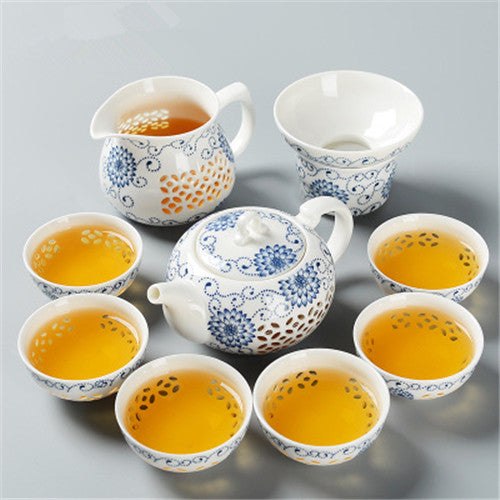 Porcelain Tea Set China Cellular Design Ceramic Tea Pot Gaiwan Cups Tea Filters