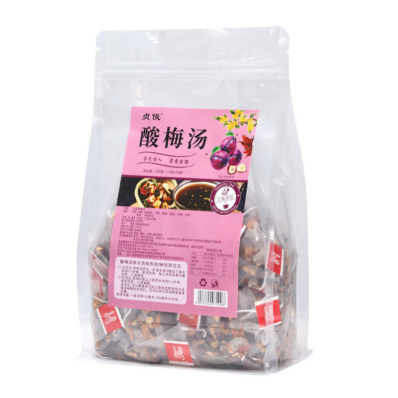 10g*50 Chinese Herbal Tea Triangle Bag Tea Syrup of Plum Tea Bags 500g Packaging
