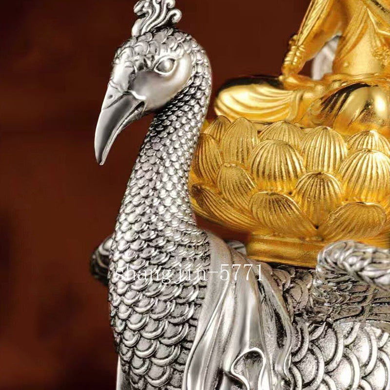 Copper Gilded Silver Peacock Bodhisattva Worship Ornament Vajra Buddha Statue