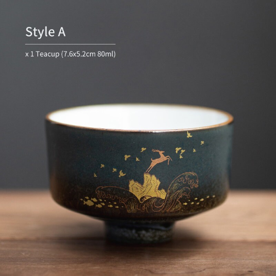 Ceramic Teacup Gold Deer Personalization Chinese Kung Fu Tea Cup for Tea 80ml