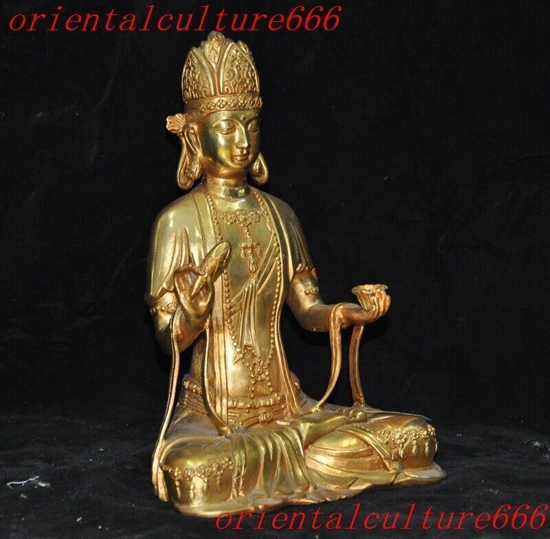 8.8"Tibetan Buddhism temple bronze gilt tara Kwan-Yin GuanYin goddess statue