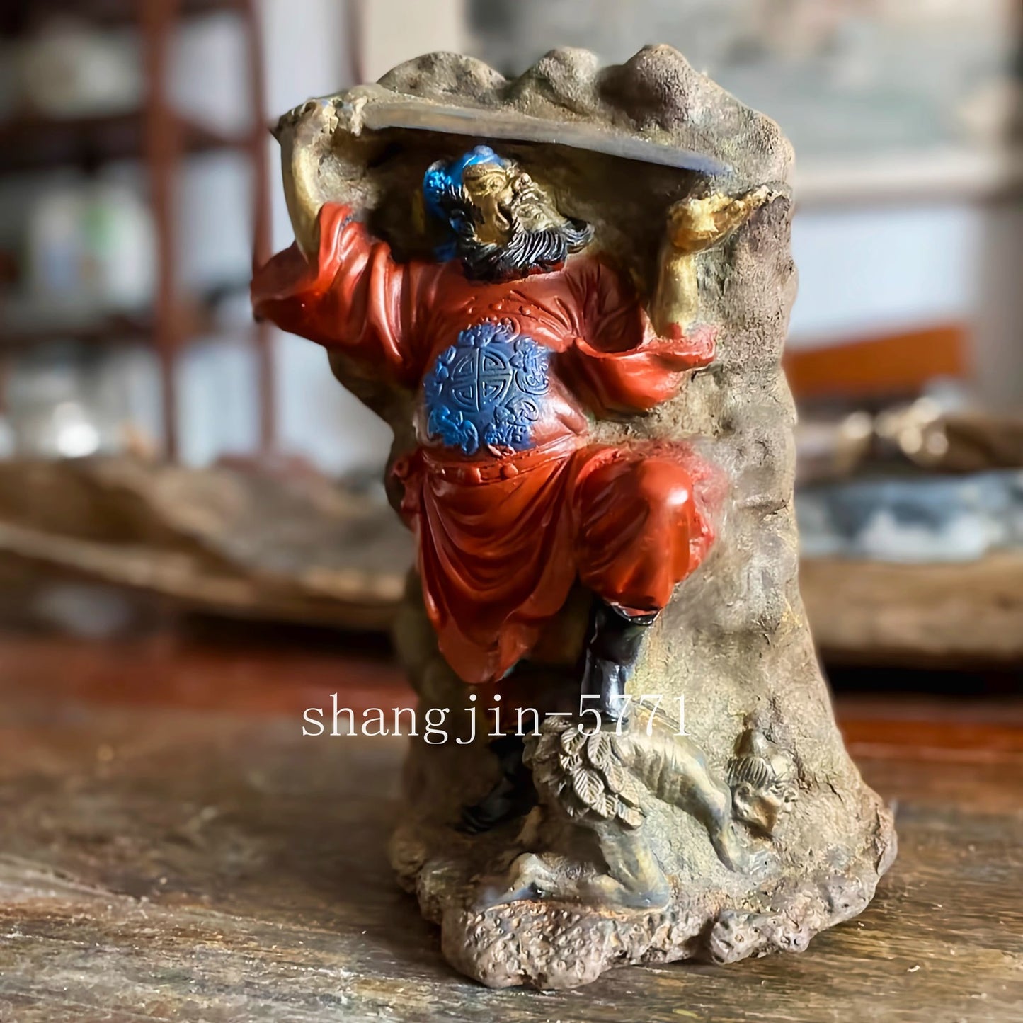 10" Color Stone Zhong Kui Statue Figurine Ghost Devil Demon Catcher Killer Deco
