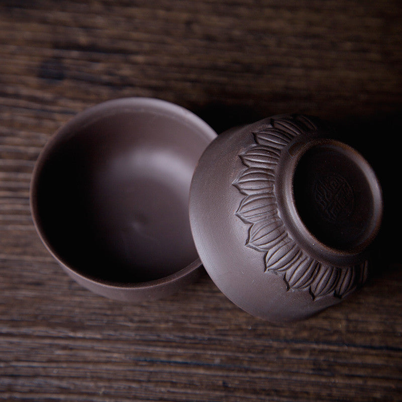 2 Pcs/lot Real Yixing Zisha Tea Cup 60ml Carved Cup Of Tea Purple Clay Tea Cups