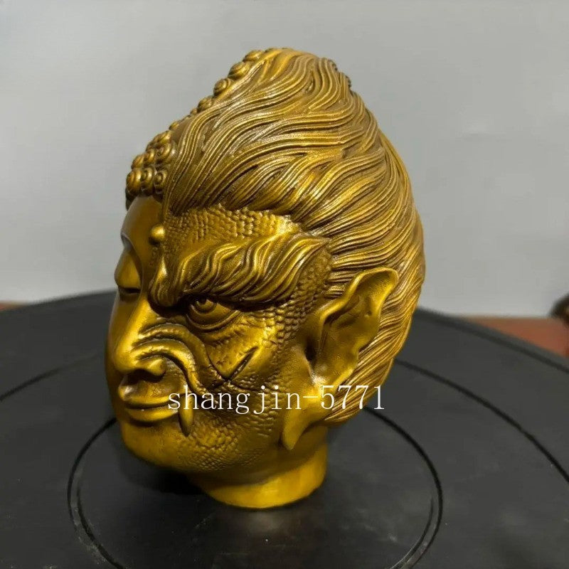 15cm Exquisitely Retro Brass Buddha Demon Handcarved Buddha Head Statue Ornament