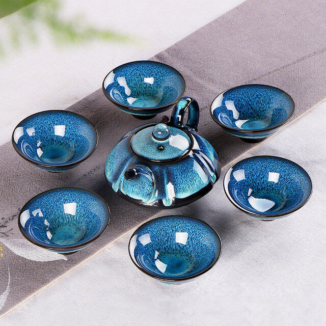Starry Sky Tea Set 6 Cups 1 Tea Pot Jingdezhen Porcelain Set Kung Fu Tea Cup