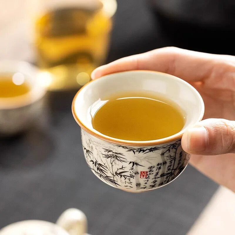 Bamboo Chinese Tea Cup Master Cup Ru Yao Ceramic Opening Teacup Flowers Teaware