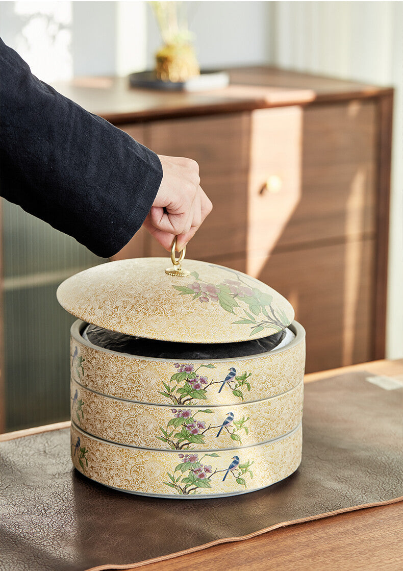 Tea Cainster With Lid Enamel Stoneware Jar For Pu'er Tea Cake Puer Cake Tea Box