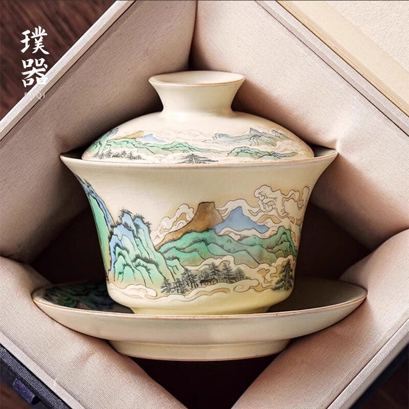 Ru Kiln Lid Bowl Tea Cup Set Chinese Covered Ceramic Kung Fu Tea Set Tea Bowl
