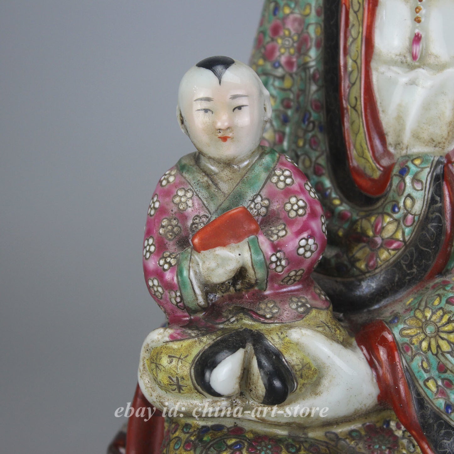 11.7" Old China Famille-rose Porcelain Buddhism Kwan-yin Guan Yin Goddess Statue