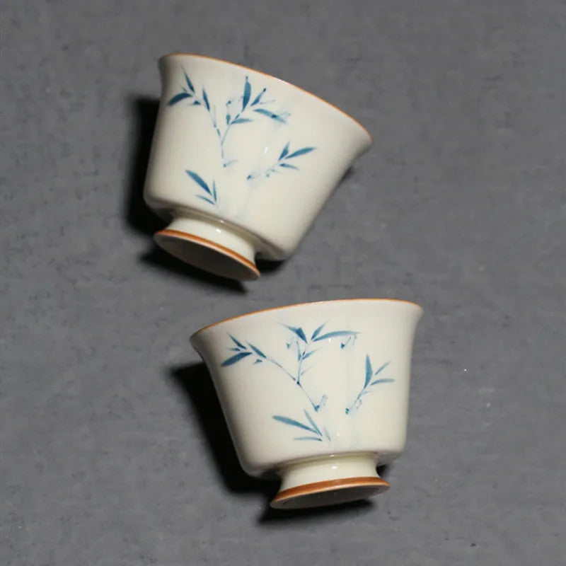 1 Pc Chinese Ceramic Tea Cup Handmade Bamboo Leaves Teacup Tea Bowl Set