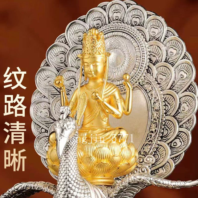 Copper Gilded Silver Peacock Bodhisattva Worship Ornament Vajra Buddha Statue