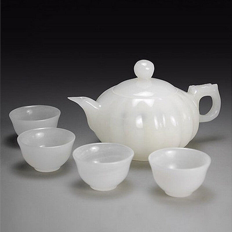 Natural White Jade Tea Set Kung Fu Tea Ceremony Teapot One Pot Four Cups