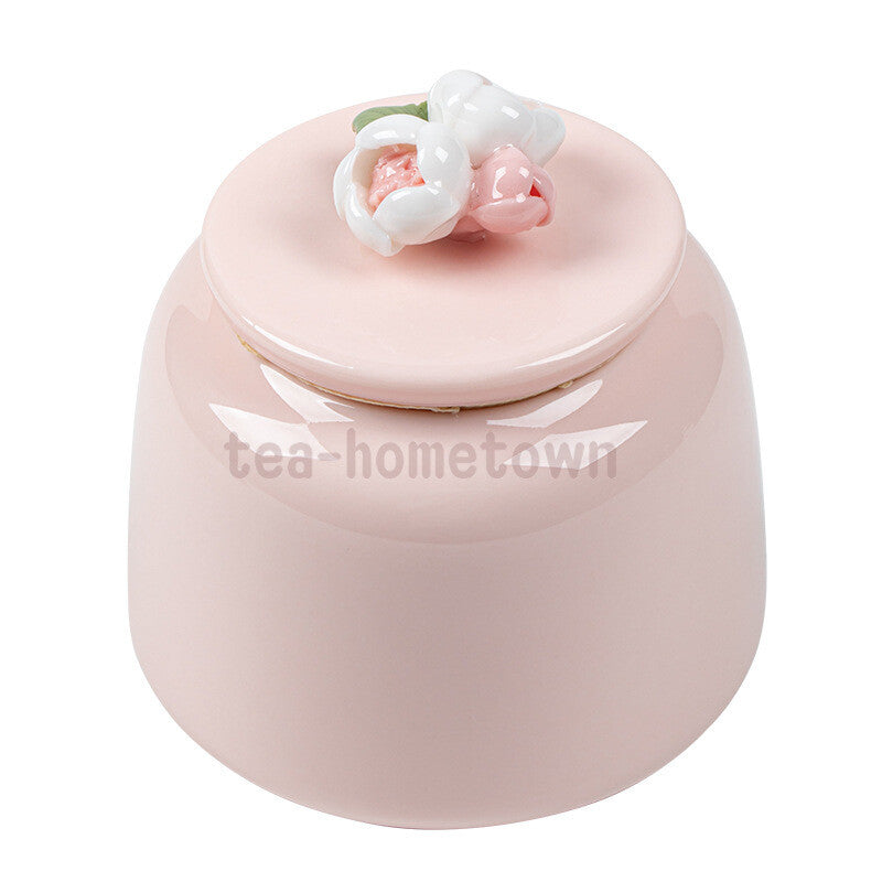 Handmade Ceramic Tea Caddies Tea Container Porcelain Pink Flower Tea Caddy
