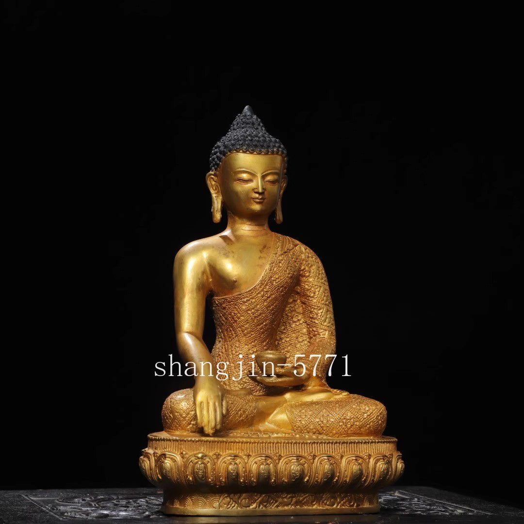 Tibet Buddhism Temple Bronze Gilt Sakyamuni Shakyamuni Medicine Buddha Statue