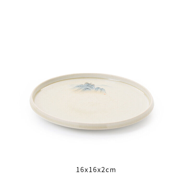 Tea Plate For Tea Pot Cup Handpainted Crackle Glaze Porcelain Tea Tray Round New