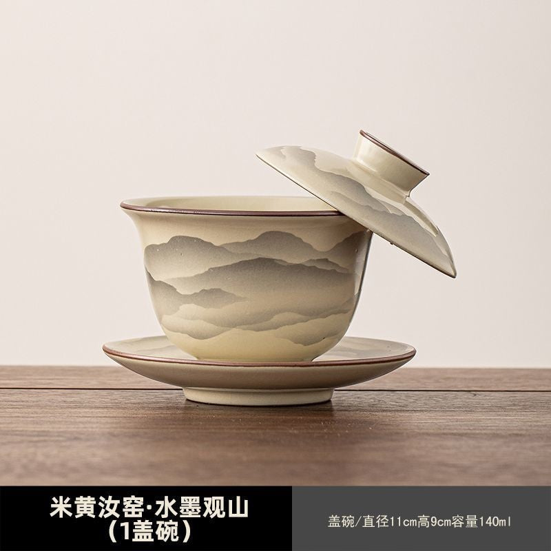 Ru Kiln Gaiwan Sancai Tea Bowl Ceramic Kung Fu Tea Set Home Office Tea Cup