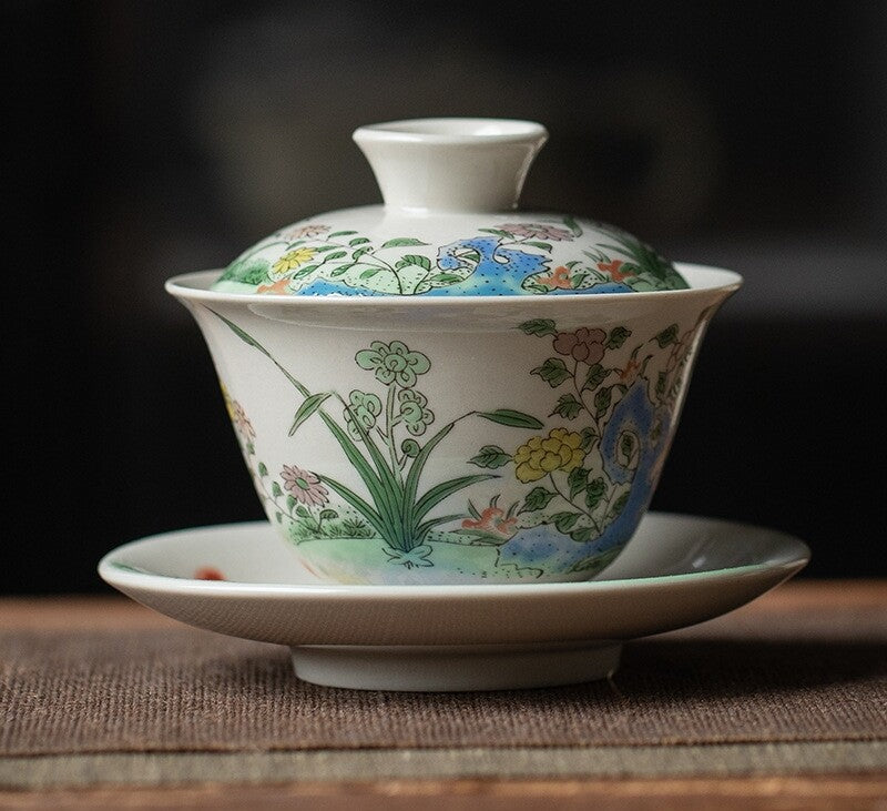 Chinese Porcelain Gaiwan Antique Zen Style Tureen Ceramic Covered Bowl Saucer
