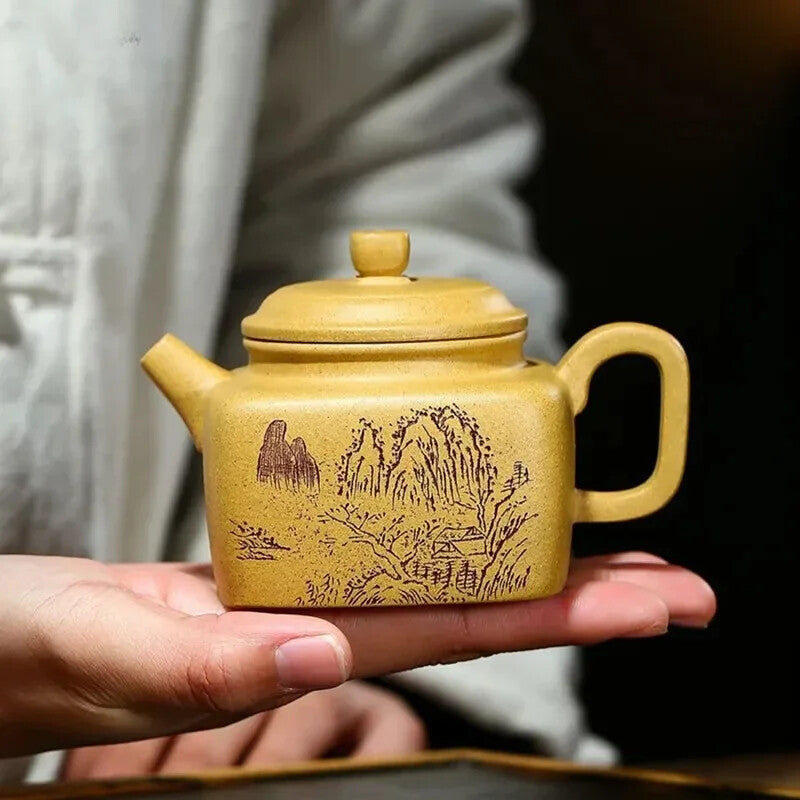 200ml Yixing Purple Clay Teapot Mud Square Filter Tea Pot High Zisha Tea Kettle