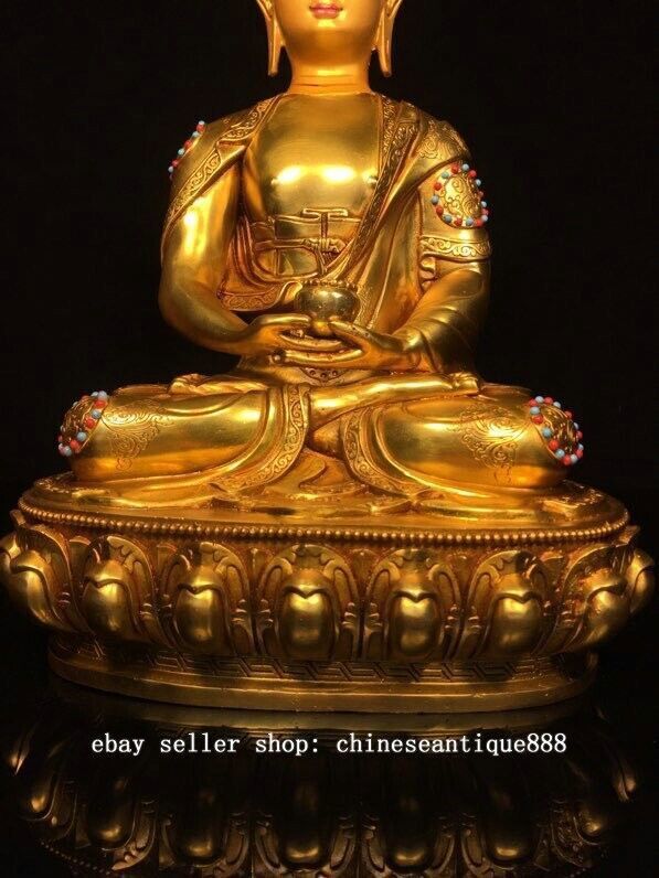 12'' Old Nepal Bronze Gilt Painting Shakyamuni Sakyamuni Amitabha Buddha Statue