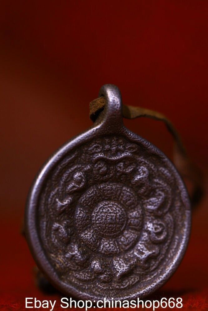 2.4" Rare Old Tibetan Meteorite Iron Buddhism Eight Diagrams Amulet Pendant