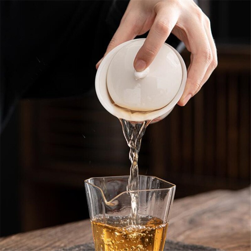150ML Ceramic Tea Gaiwan Teacup Handmade Tea Tureen White Porcelain Tea Cup
