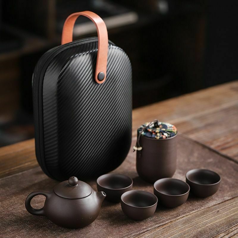 Chinese Clay Teapot Set Tea Ceremony Cups Outdoor Travel Gaiwan Kung Fu Teacup