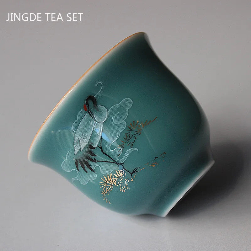 Color Glaze Crane Ceramic Teacup Household Tea Cup Chinese Tea Set Tea Ceremony