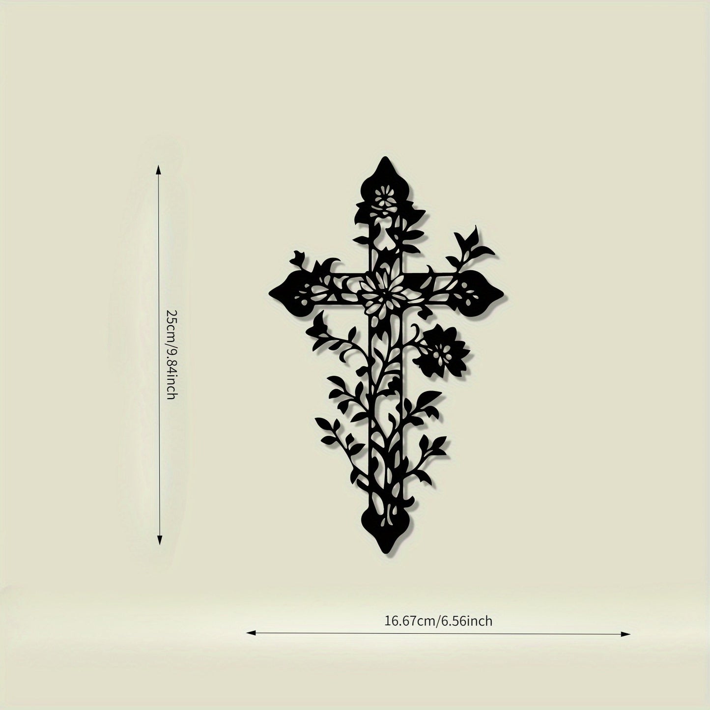 Vintage Cross with Floral Branches - Christian Metal Wall Art for Believers Gift