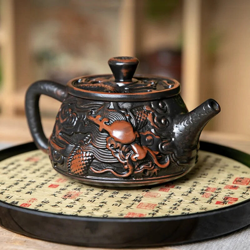 Purple Pottery Teapot Carve Teapot Single Teapot Tea Making Device Tea Sets