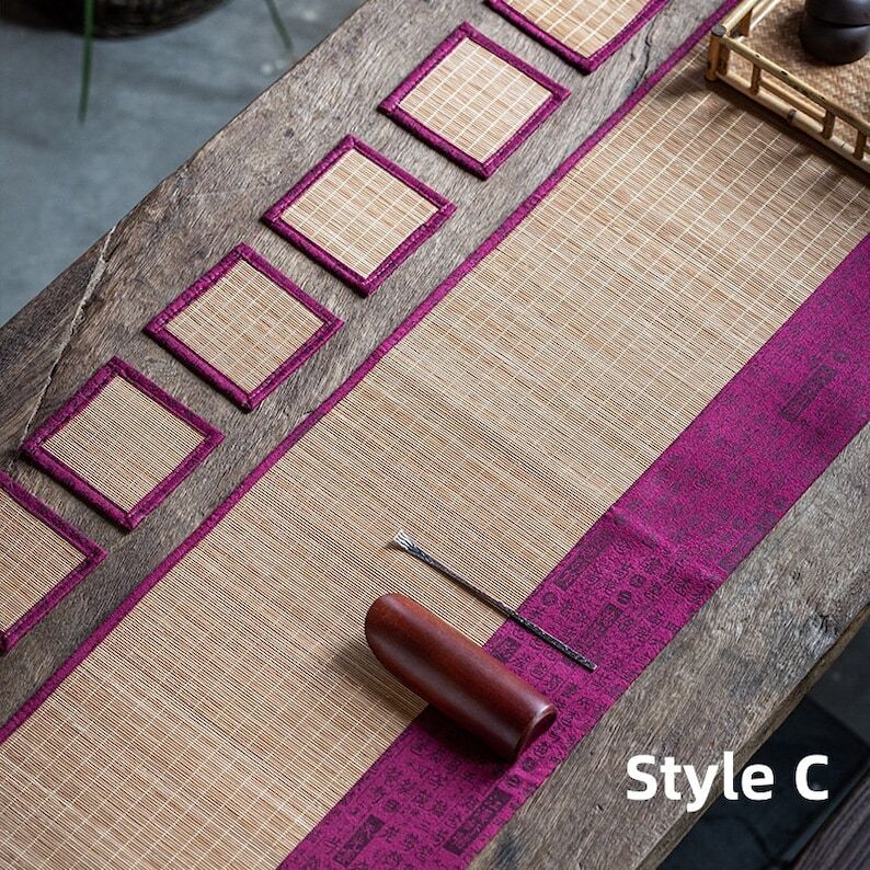 Bamboo Antique Tea Mat with Tea Coasters|Tea Table Cloth|Tea Accessories