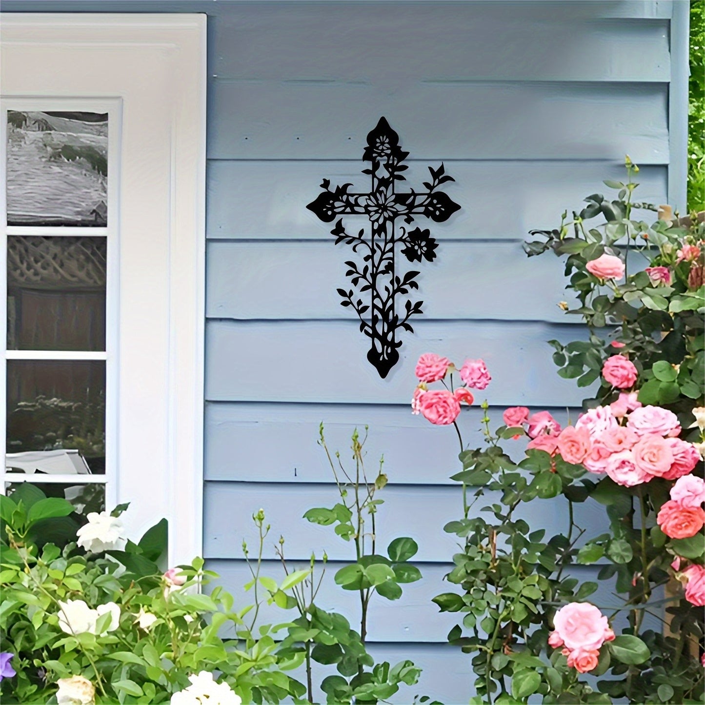 Vintage Cross with Floral Branches - Christian Metal Wall Art for Believers Gift