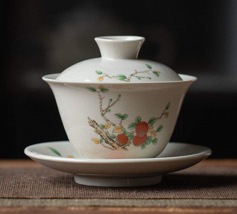 Chinese Porcelain Gaiwan Antique Zen Style Tureen Ceramic Covered Bowl Saucer