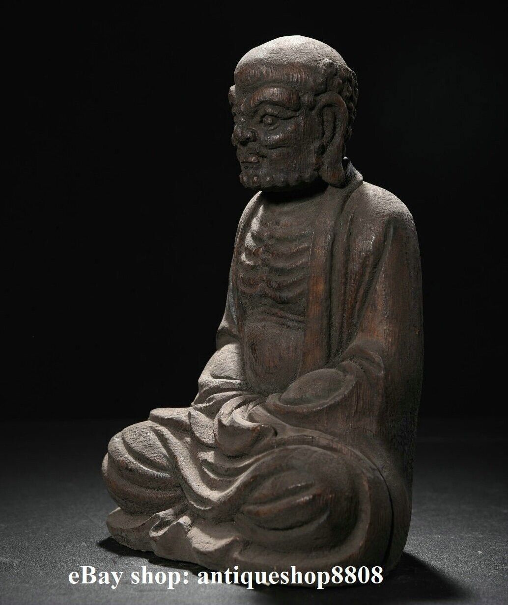 10" Tibet Buddhism Wood Eaglewood Arhat Damo Bodhidharma Dharma Buddha Statue