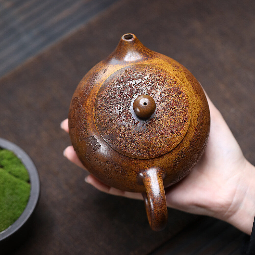 Yixing Zisha TeaPot 500cc Raw Ore Gold Sand Teapot Household Tea Set