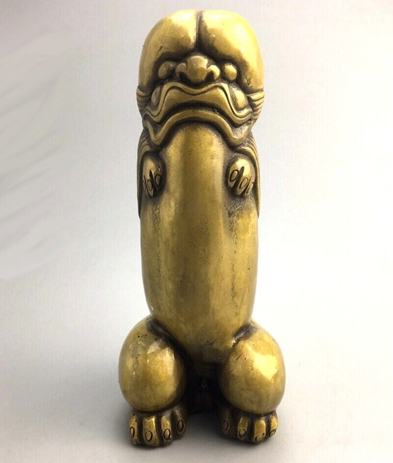 Solid Brass Carved Peni Statue Figure Amulet Feng Shui Decor