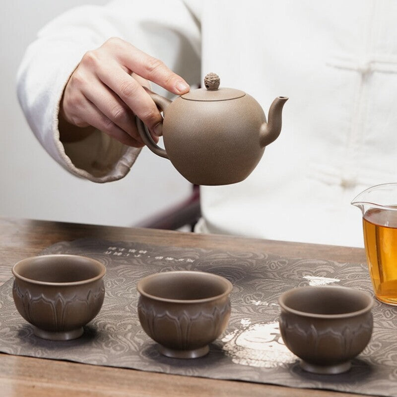 Tea Pot + 4 Matching Tea Cup Handmade Master Pot Yixing Zisha Clay Tea Set New