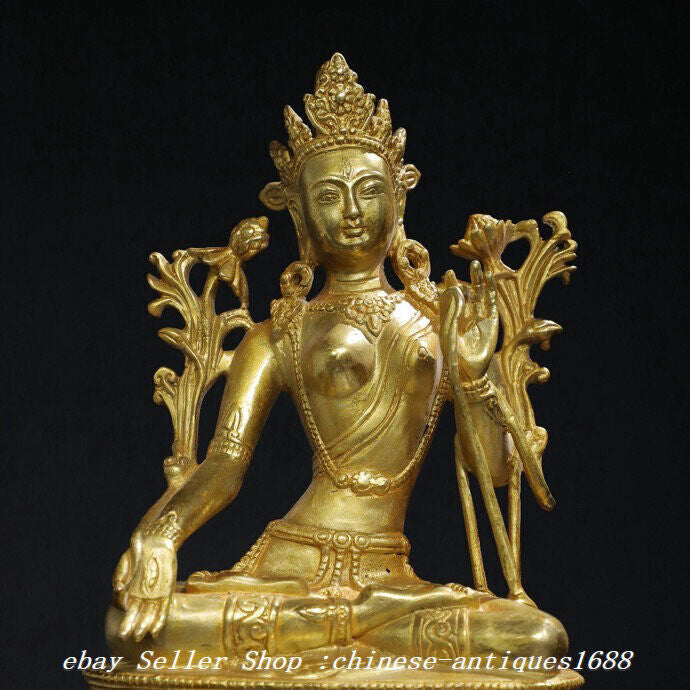 9.8'' Old Tibet Buddhism Bronze Gilt White Tara Bodhisattva Buddha Statue