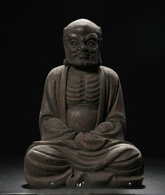 10" Tibet Buddhism Wood Eaglewood Arhat Damo Bodhidharma Dharma Buddha Statue