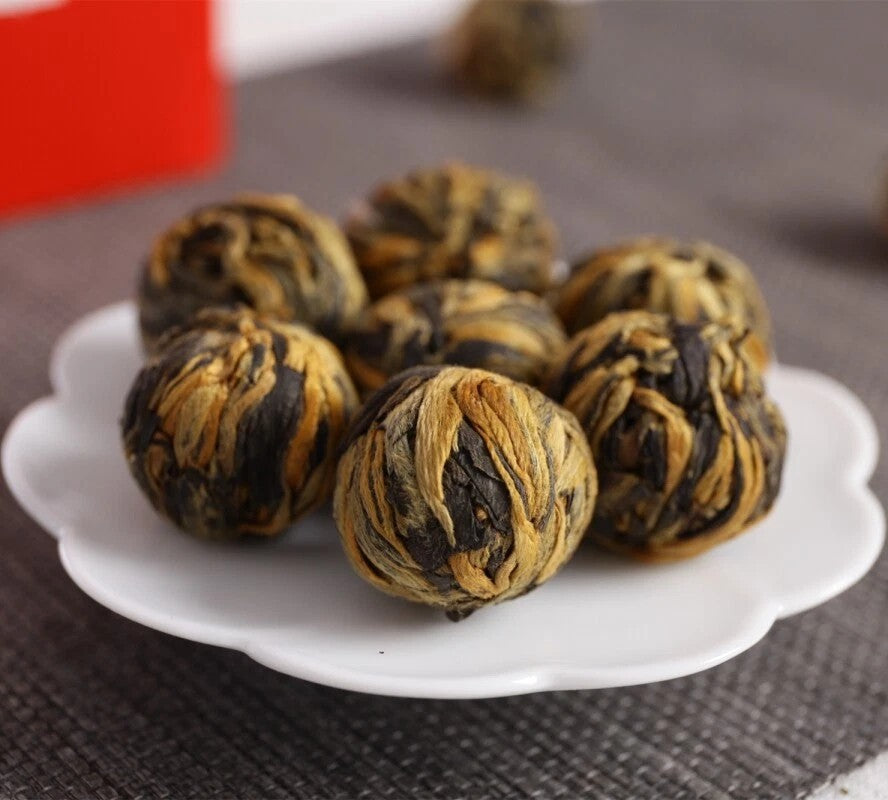 500g Organic Dian Hong Blooming Tea Ball Dragon Pearl Handmade Yunnan Black Tea