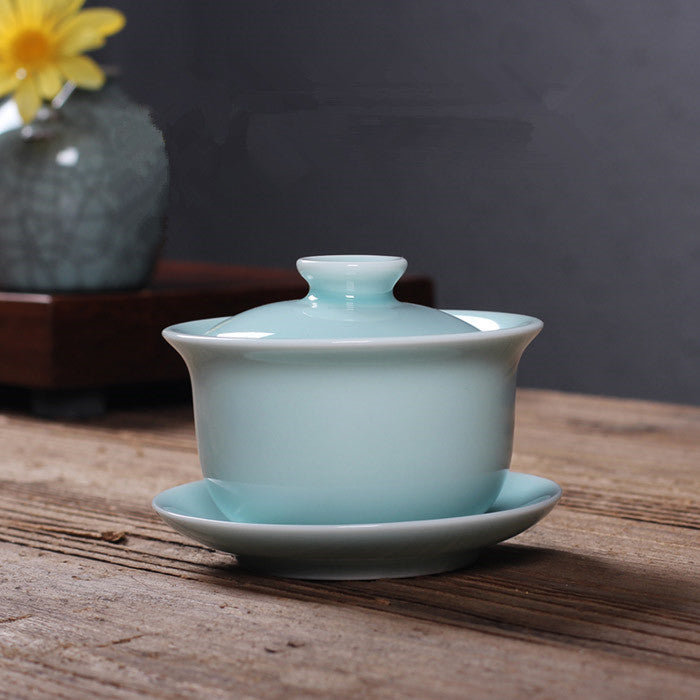 Real Longquan Celadon Gaiwan China Tea Bowl Porcelain Cup Saucer Marked Tea Bowl