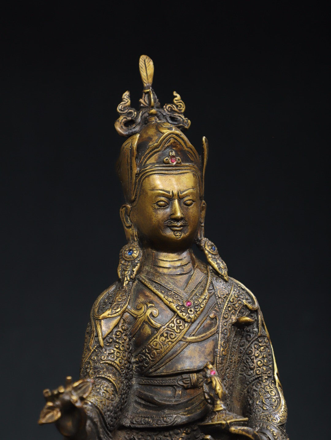 15.7" China Old Tibetan Buddhism Temple Bronze Gilt Padmasambhava Buddha Statue