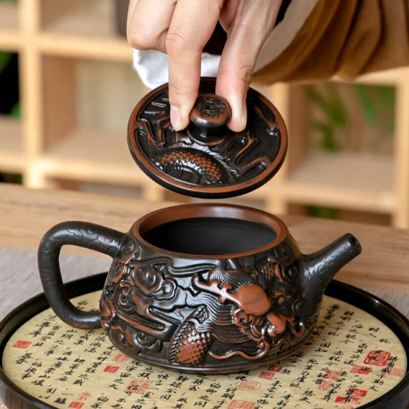 Purple Pottery Teapot Carve Teapot Single Teapot Tea Making Device Tea Sets